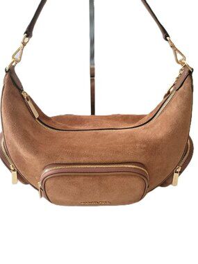 Michael Kors Merritt Medium Convertible Pocket Shoulder Bag Luggage Suede